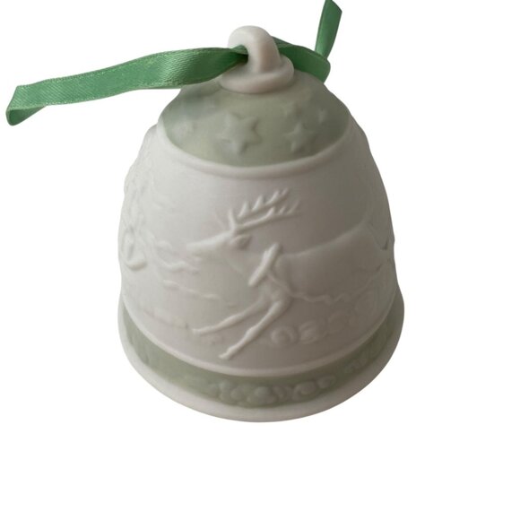 Set 2 Lladro Porcelain Christmas Ornaments 1988 Bell 1989 Sphere 3D Green Pink - Picture 4 of 13